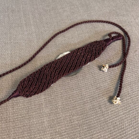 Vintage Macrame Tie Belt Abalone Shell Beads Boho Hippie Mermaid Coastal 569 main image 5
